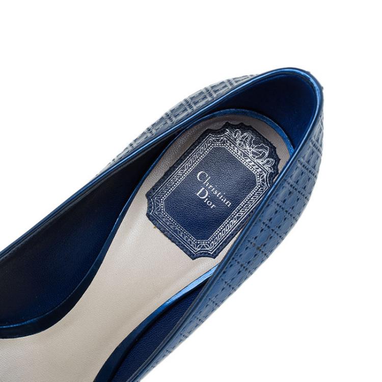 Pre Owned Dior Metallic Blue Leather Cherie Cannage Pointed Toe Pumps Size 39