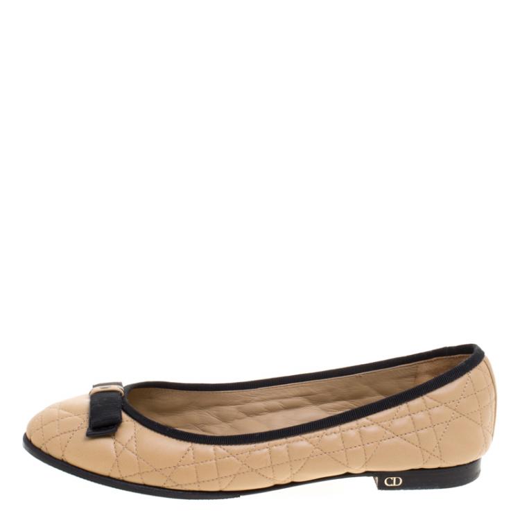 Pre Owned Christian Dior Two Tone Quilted Cannage Leather My Dior Ballet Flats Size 38.5