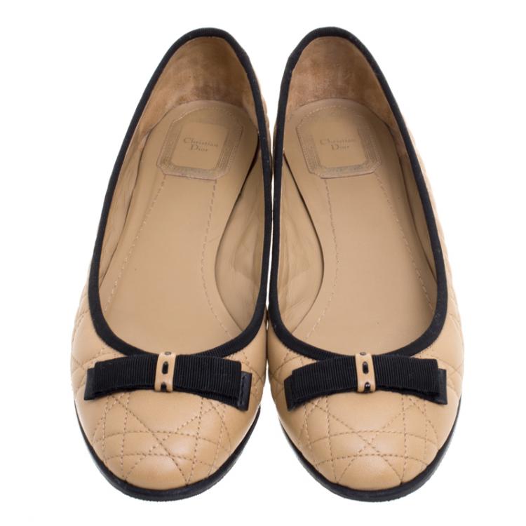 Pre Owned Christian Dior Two Tone Quilted Cannage Leather My Dior Ballet Flats Size 38.5