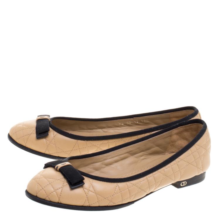 Pre Owned Christian Dior Two Tone Quilted Cannage Leather My Dior Ballet Flats Size 38.5