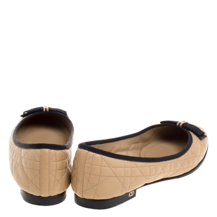 Pre Owned Christian Dior Two Tone Quilted Cannage Leather My Dior Ballet Flats Size 38.5