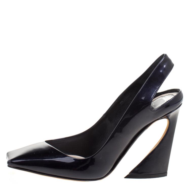 Pre Owned Dior Blue Patent Leather Square Toe Slingback Sandals Size 36