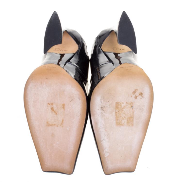 Pre Owned Dior Blue Patent Leather Square Toe Slingback Sandals Size 36