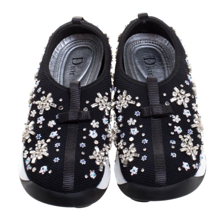 Pre Owned Dior Black Crystal Embellished Mesh Fusion Sneakers Size 37.5