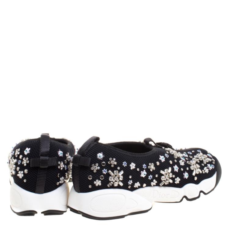 Pre Owned Dior Black Crystal Embellished Mesh Fusion Sneakers Size 37.5