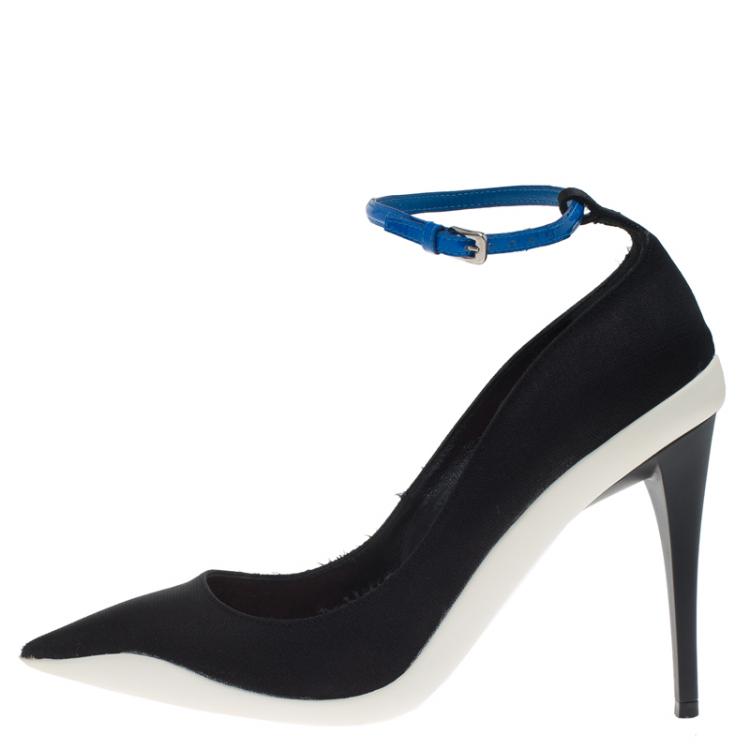Pre Owned Dior Black Canvas Pointed Toe Ankle Strap Pumps Size 36.5