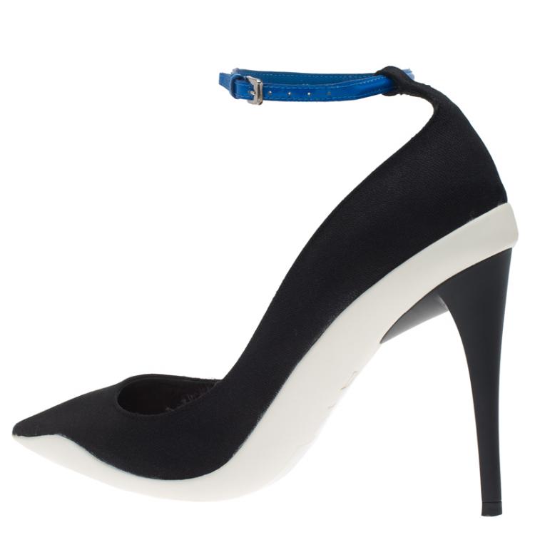 Pre Owned Dior Black Canvas Pointed Toe Ankle Strap Pumps Size 36.5