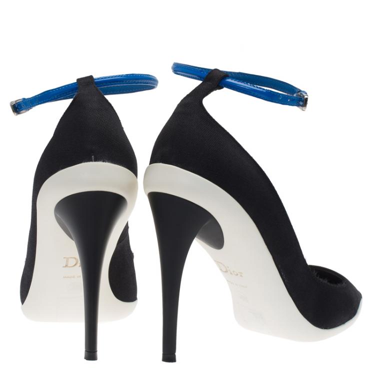 Pre Owned Dior Black Canvas Pointed Toe Ankle Strap Pumps Size 36.5