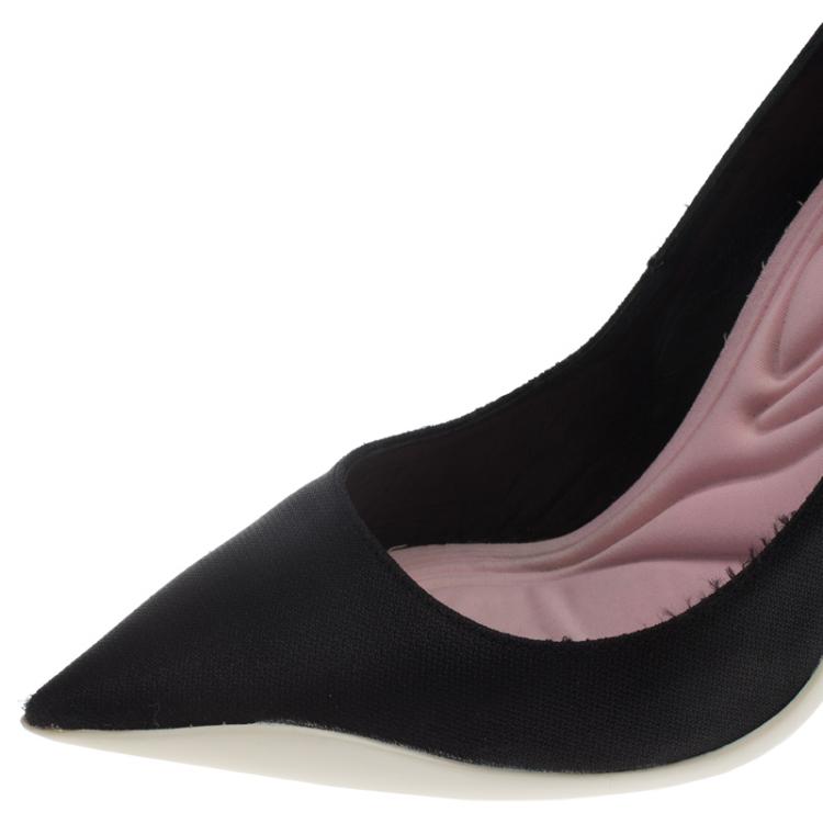 Pre Owned Dior Black Canvas Pointed Toe Ankle Strap Pumps Size 36.5