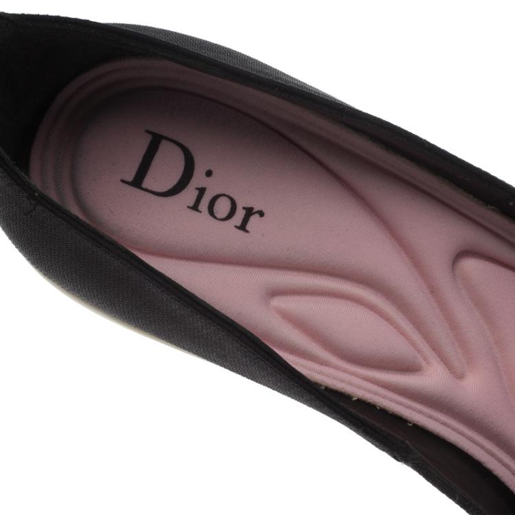 Pre Owned Dior Black Canvas Pointed Toe Ankle Strap Pumps Size 36.5
