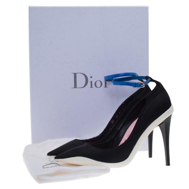 Pre Owned Dior Black Canvas Pointed Toe Ankle Strap Pumps Size 36.5
