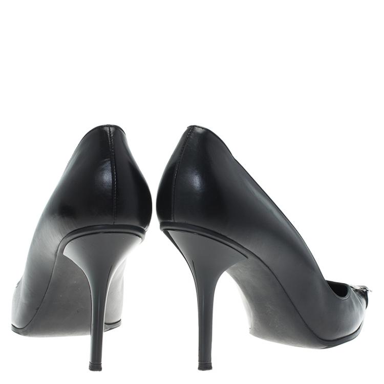 Pre Owned Dior Black Leather Dior Plaque Pointed Toe Pumps Size 38.5