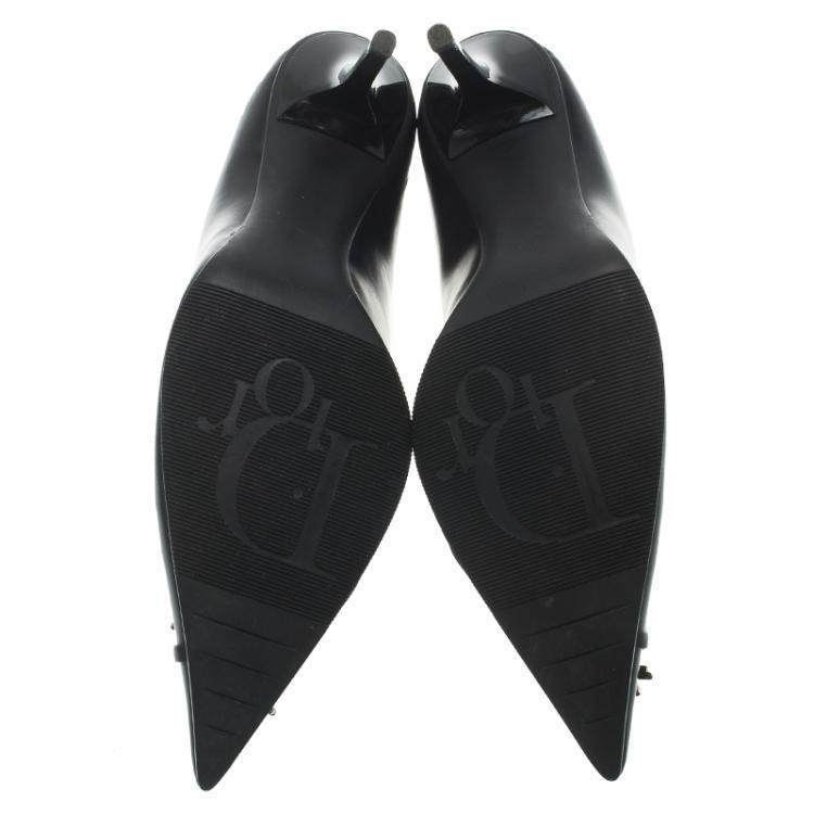Pre Owned Dior Black Leather Dior Plaque Pointed Toe Pumps Size 38.5