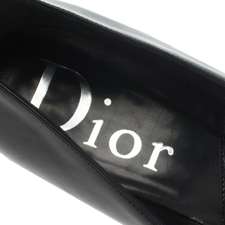 Pre Owned Dior Black Leather Dior Plaque Pointed Toe Pumps Size 38.5