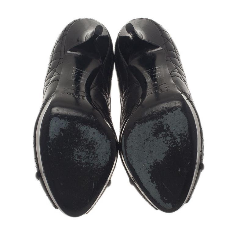 Pre Owned Dior Black Leather Cannage Bow Peep Toe Pumps Size 38
