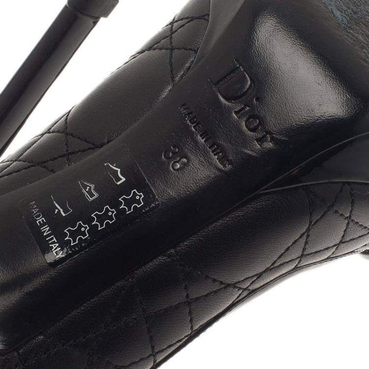 Pre Owned Dior Black Leather Cannage Bow Peep Toe Pumps Size 38