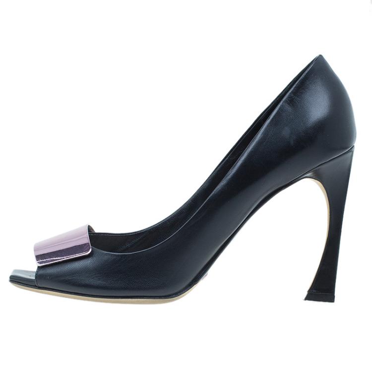 Pre Owned Dior Black Leather Declinaison Defile Open Toe Pumps Size 39