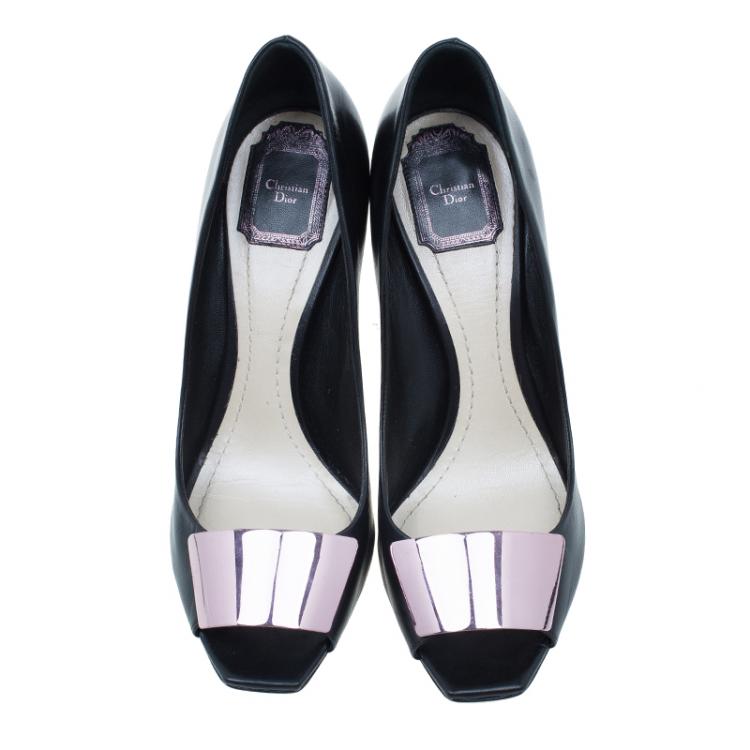 Pre Owned Dior Black Leather Declinaison Defile Open Toe Pumps Size 39