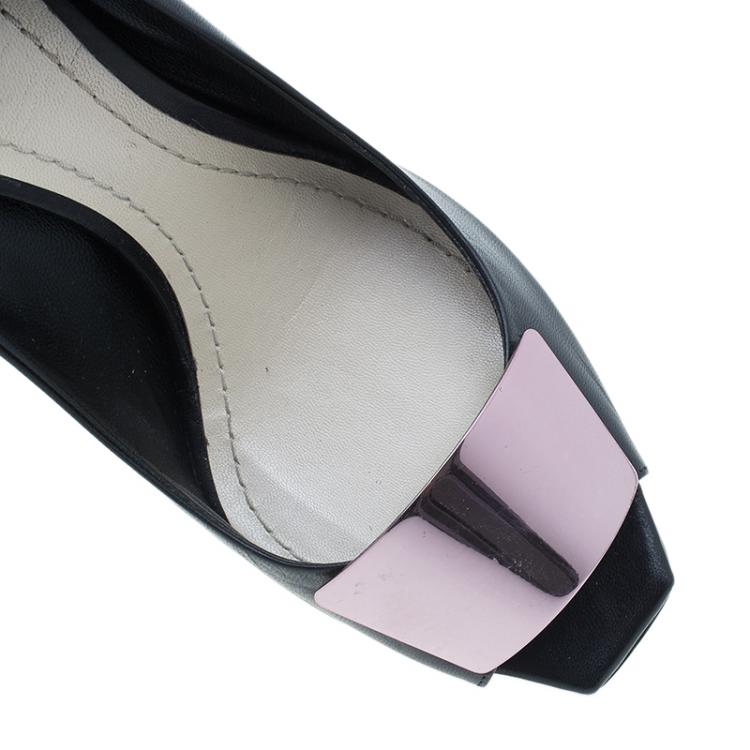 Pre Owned Dior Black Leather Declinaison Defile Open Toe Pumps Size 39