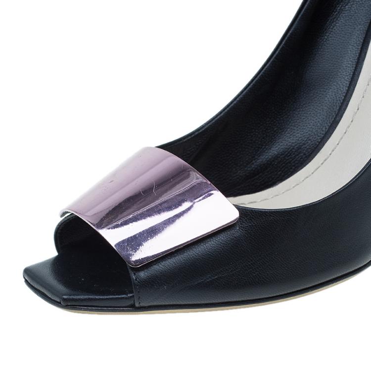 Pre Owned Dior Black Leather Declinaison Defile Open Toe Pumps Size 39