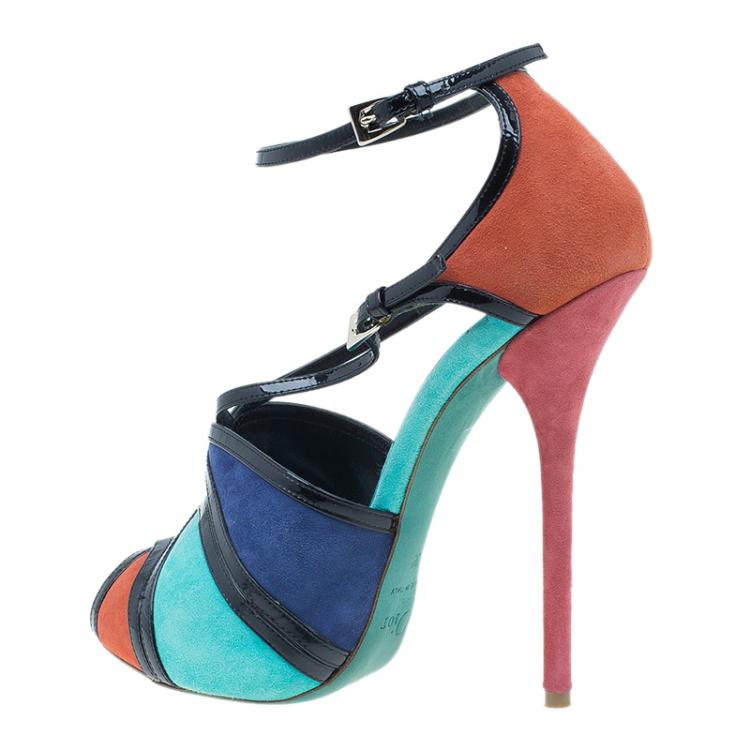 Pre Owned Dior Colorblock Suede Portofino Strappy Sandals Size 39