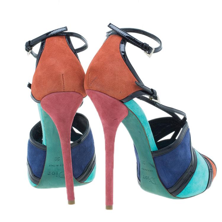 Pre Owned Dior Colorblock Suede Portofino Strappy Sandals Size 39