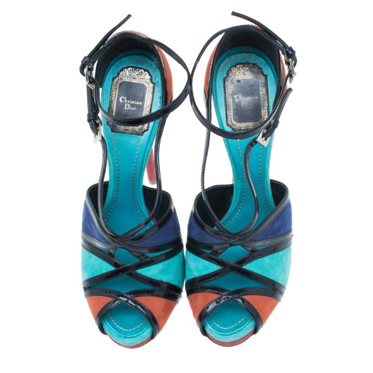 Pre Owned Dior Colorblock Suede Portofino Strappy Sandals Size 39