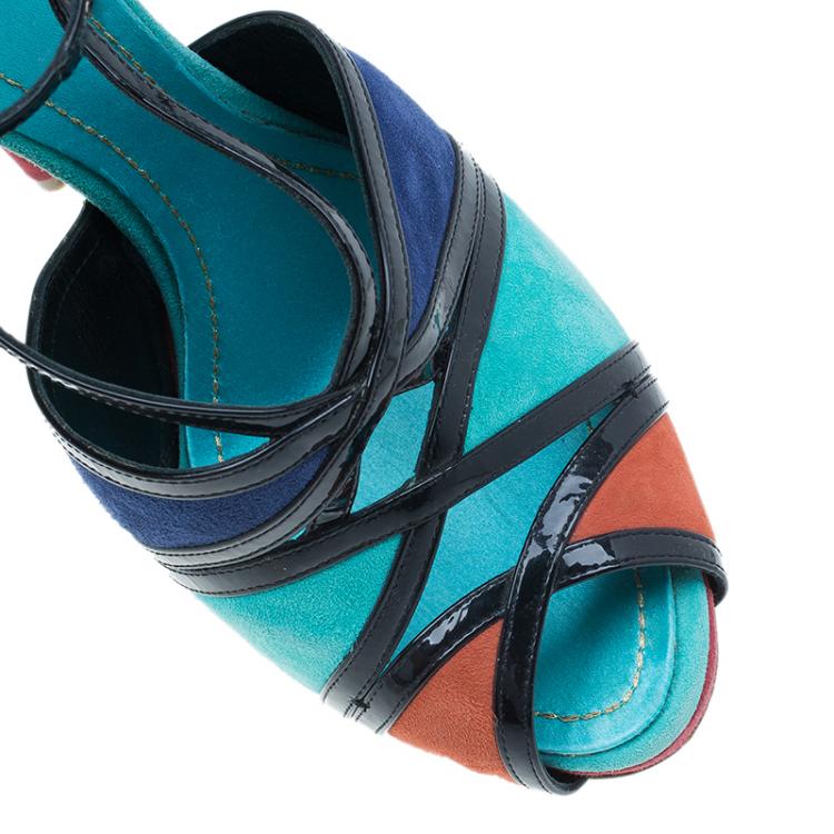 Pre Owned Dior Colorblock Suede Portofino Strappy Sandals Size 39
