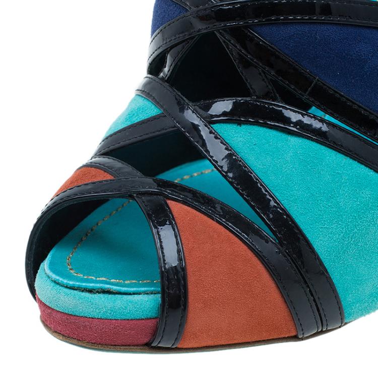 Pre Owned Dior Colorblock Suede Portofino Strappy Sandals Size 39