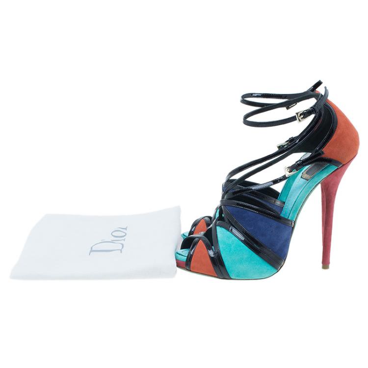 Pre Owned Dior Colorblock Suede Portofino Strappy Sandals Size 39