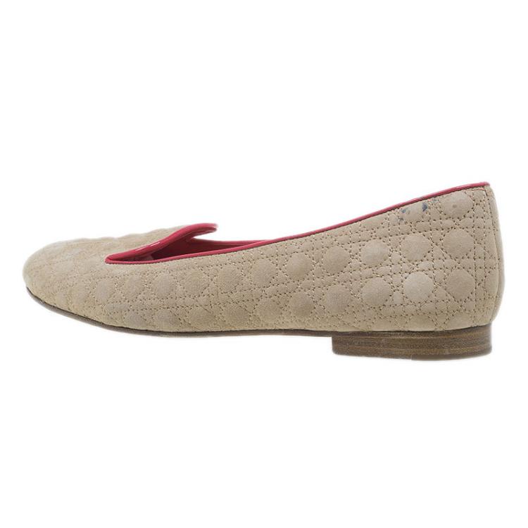 Pre Owned Dior Brown and Coral Quilted Cannage Suede Loafers Size 40