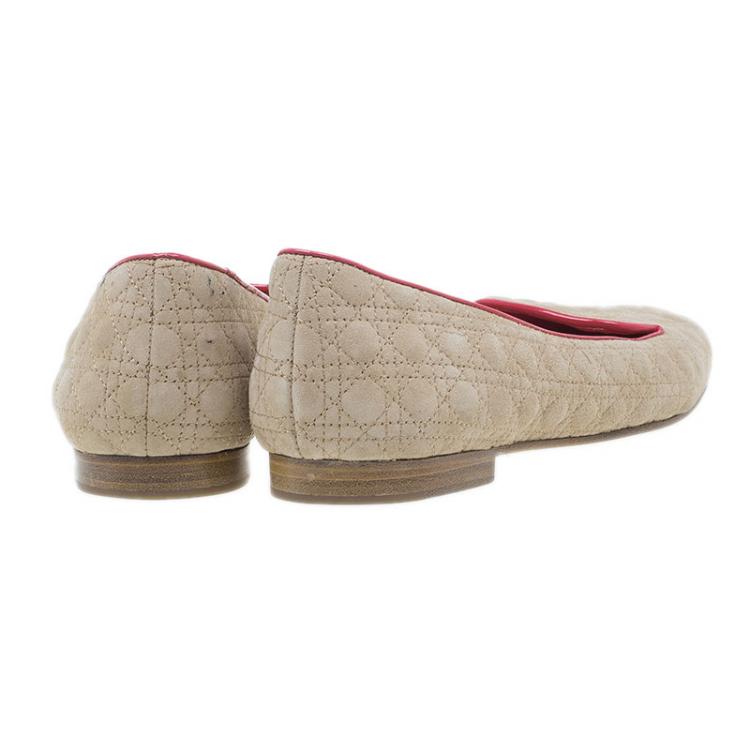 Pre Owned Dior Brown and Coral Quilted Cannage Suede Loafers Size 40