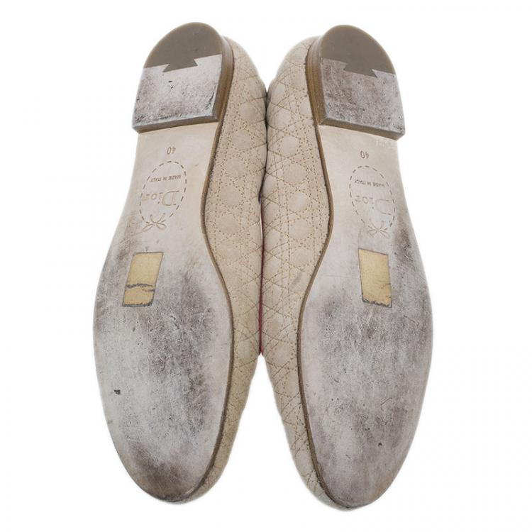 Pre Owned Dior Brown and Coral Quilted Cannage Suede Loafers Size 40