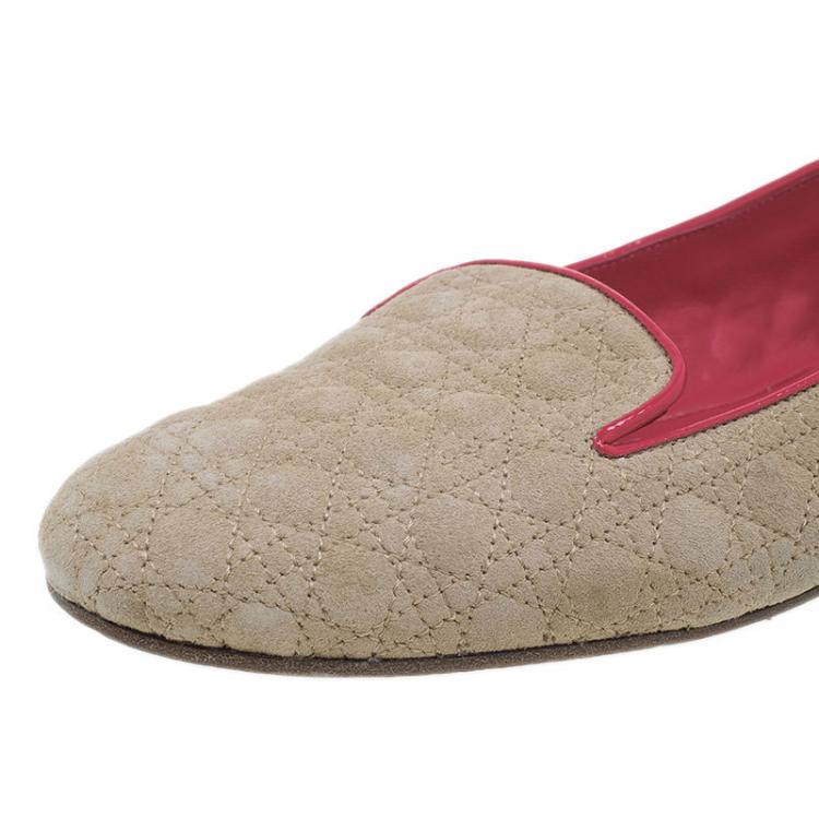 Pre Owned Dior Brown and Coral Quilted Cannage Suede Loafers Size 40