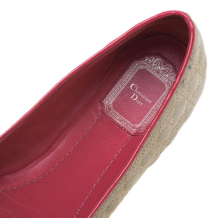Pre Owned Dior Brown and Coral Quilted Cannage Suede Loafers Size 40