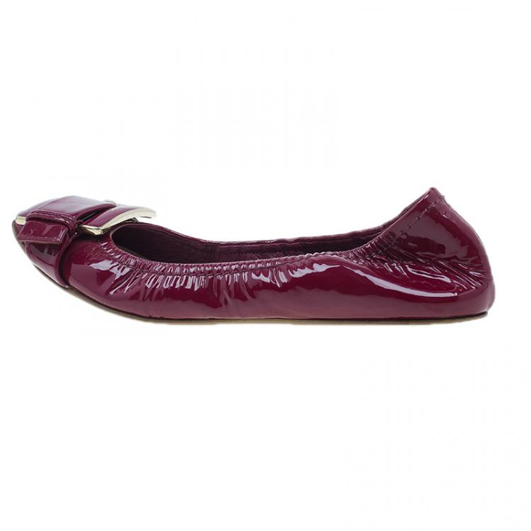 Pre Owned Dior Pink Patent Buckle Ballet Flats Size 36.5