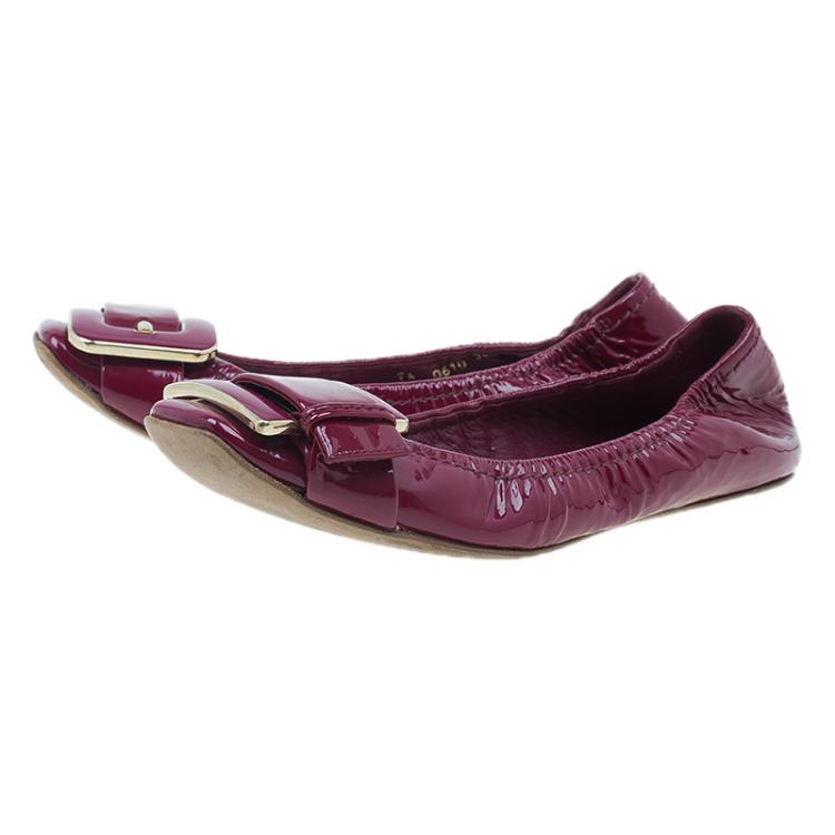 Pre Owned Dior Pink Patent Buckle Ballet Flats Size 36.5