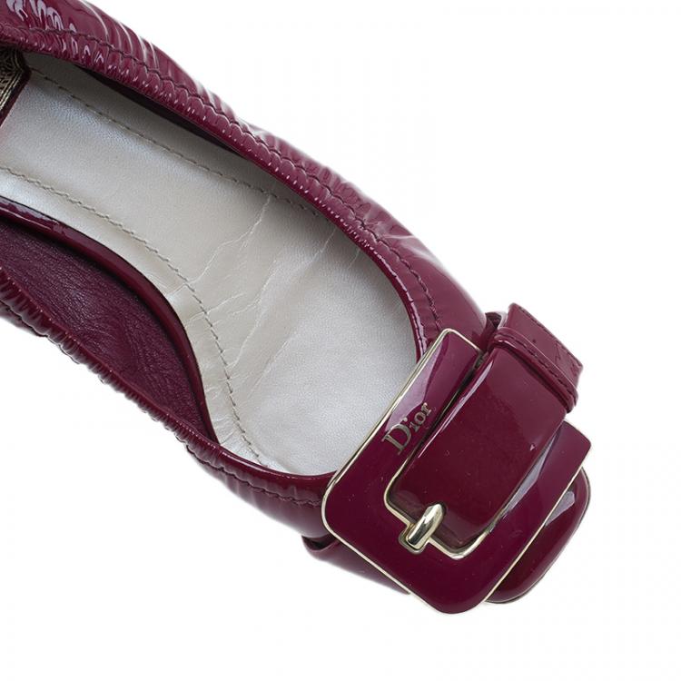 Pre Owned Dior Pink Patent Buckle Ballet Flats Size 36.5