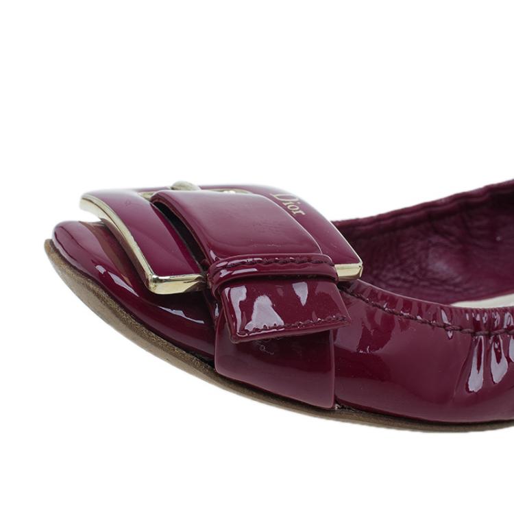 Pre Owned Dior Pink Patent Buckle Ballet Flats Size 36.5