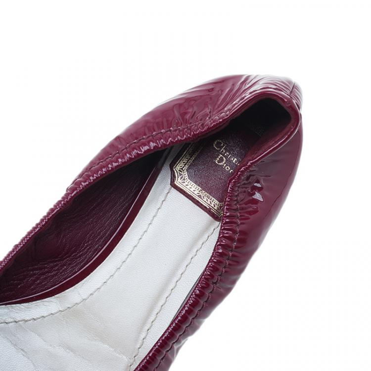 Pre Owned Dior Pink Patent Buckle Ballet Flats Size 36.5