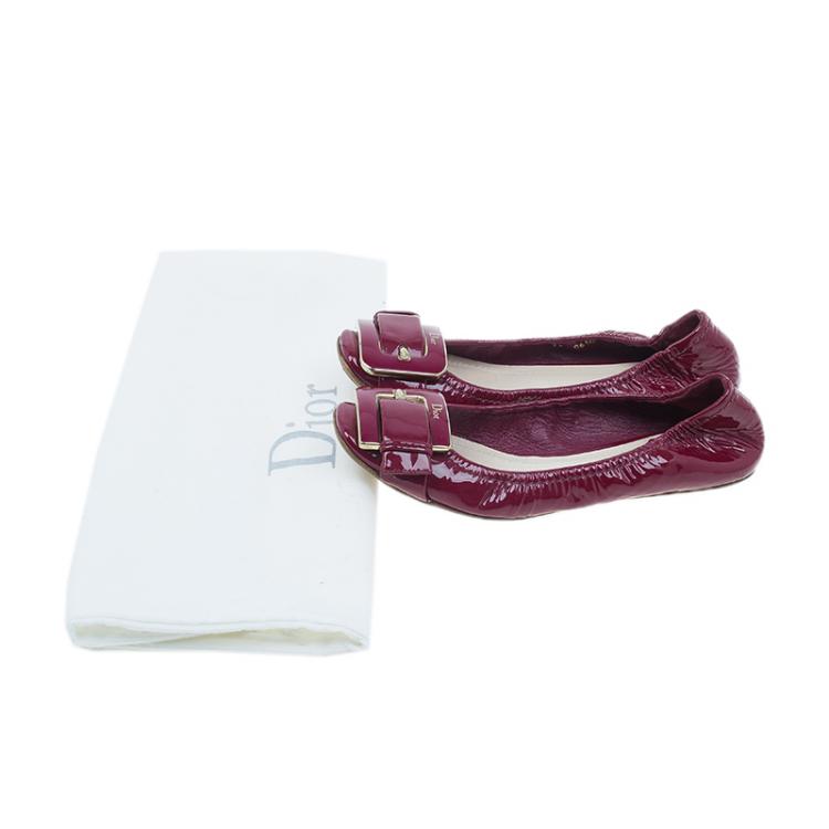 Pre Owned Dior Pink Patent Buckle Ballet Flats Size 36.5