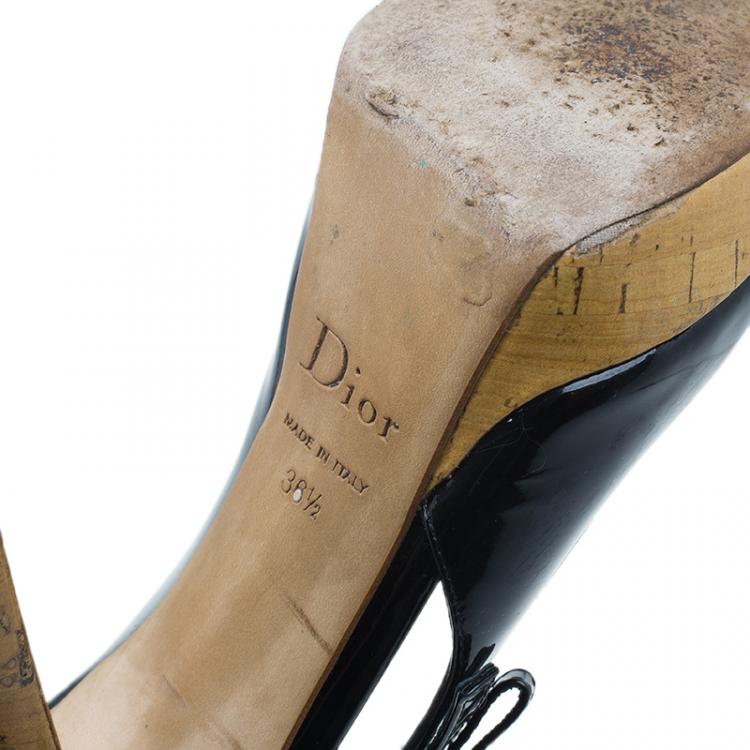 Pre Owned Dior Black Patent Starlet Peep Toe Pumps Size 36.5