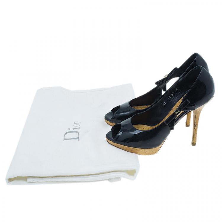 Pre Owned Dior Black Patent Starlet Peep Toe Pumps Size 36.5