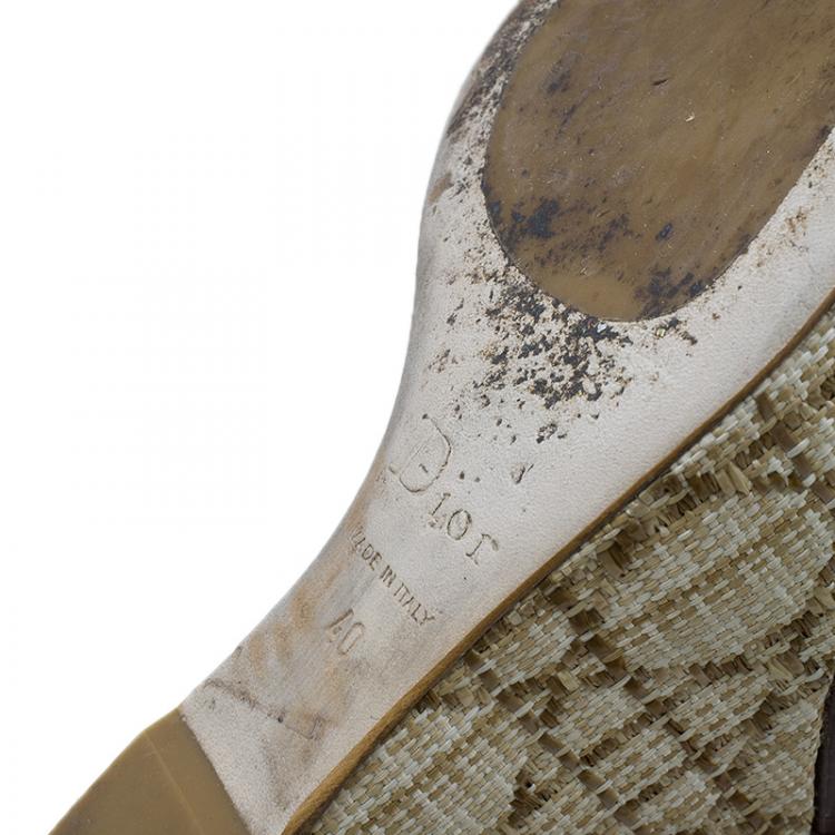 Pre Owned Dior Brown Croc Embossed Leather Criss Cross Wedges Size 40