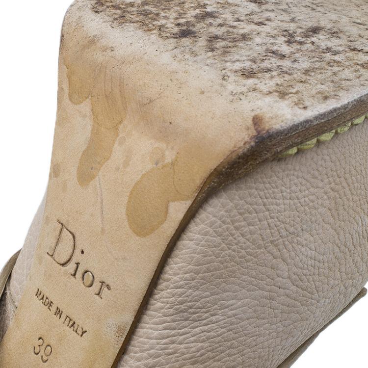 Pre Owned Dior Beige Guetre Leather and Crocodile Print Lace Up Ankle Boots Size 39
