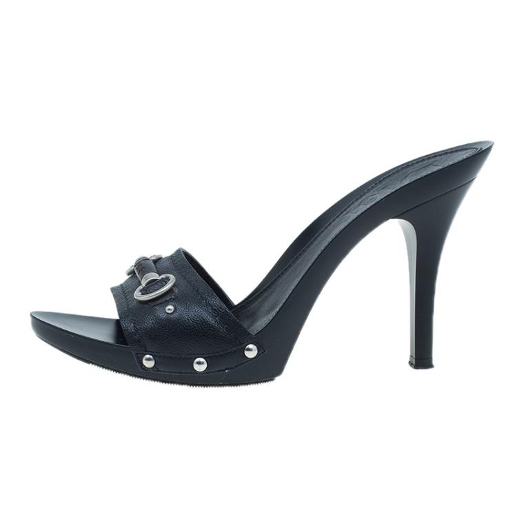 Pre Owned Dior Black Leather My Dior Mules Size 39.5
