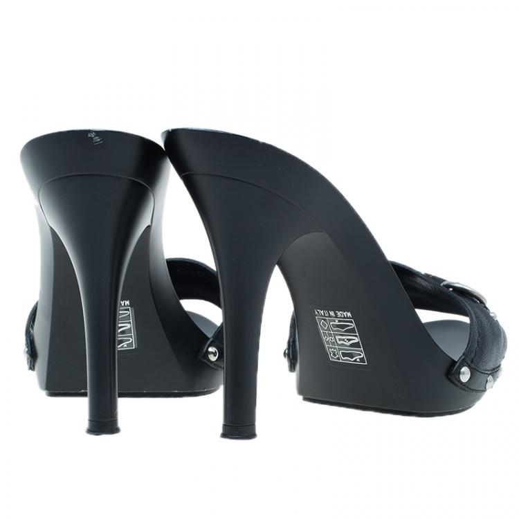 Pre Owned Dior Black Leather My Dior Mules Size 39.5