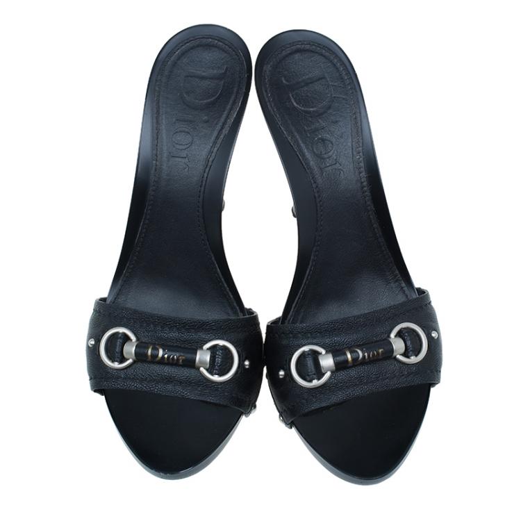 Pre Owned Dior Black Leather My Dior Mules Size 39.5