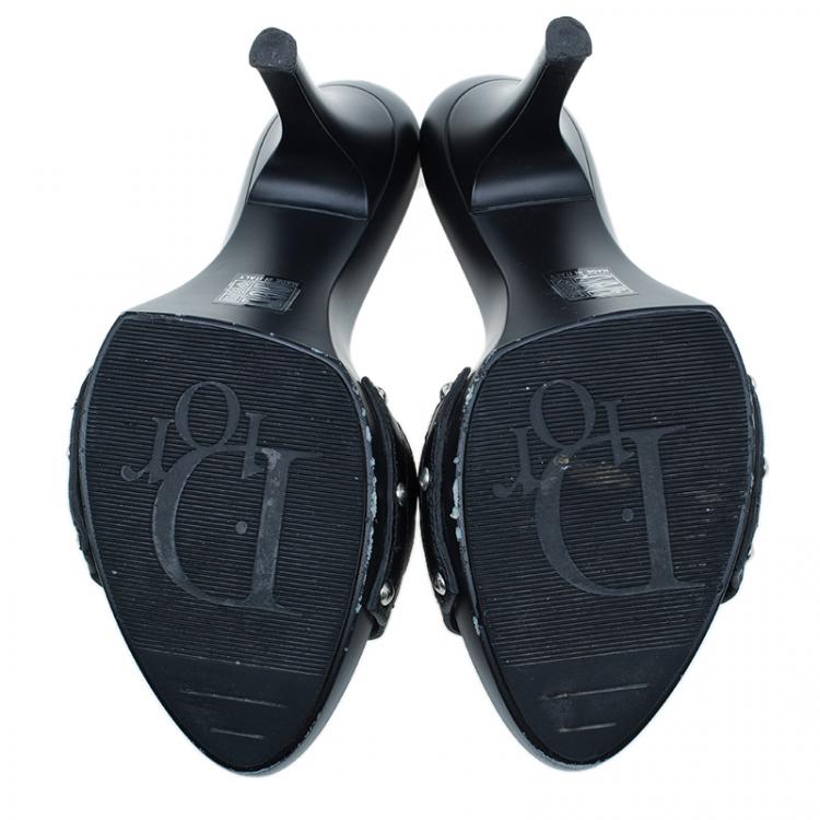 Pre Owned Dior Black Leather My Dior Mules Size 39.5