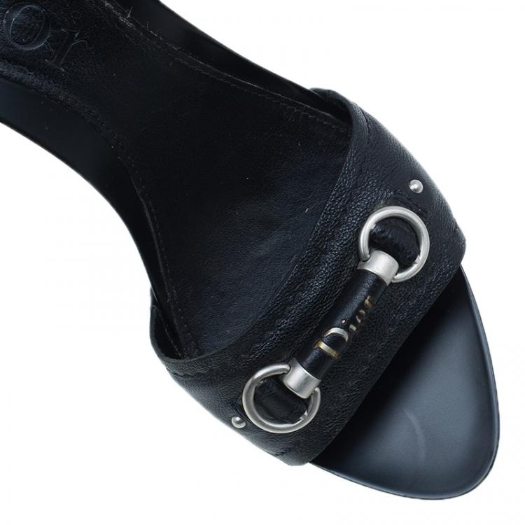 Pre Owned Dior Black Leather My Dior Mules Size 39.5